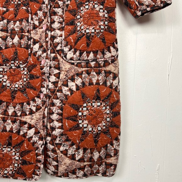 Ulla Johnson Long Quilted Coat Mirage Printed Cotton Medium Orange Floral Lined - Picture 7 of 16